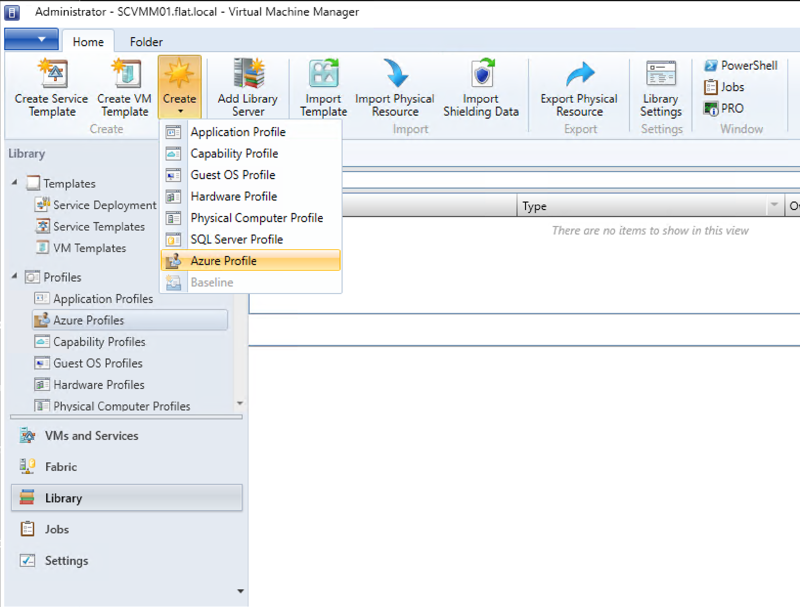 Creating a new Azure Profile in VMM