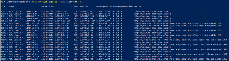 Example of Find-AzSAvailableUpdate Version Output