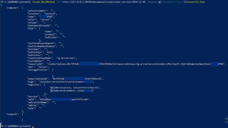 Metadata output example