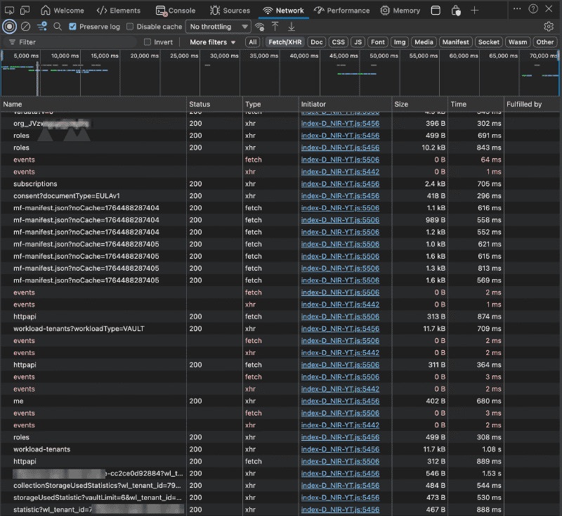 Chrome DevTools Network Tab showing API calls