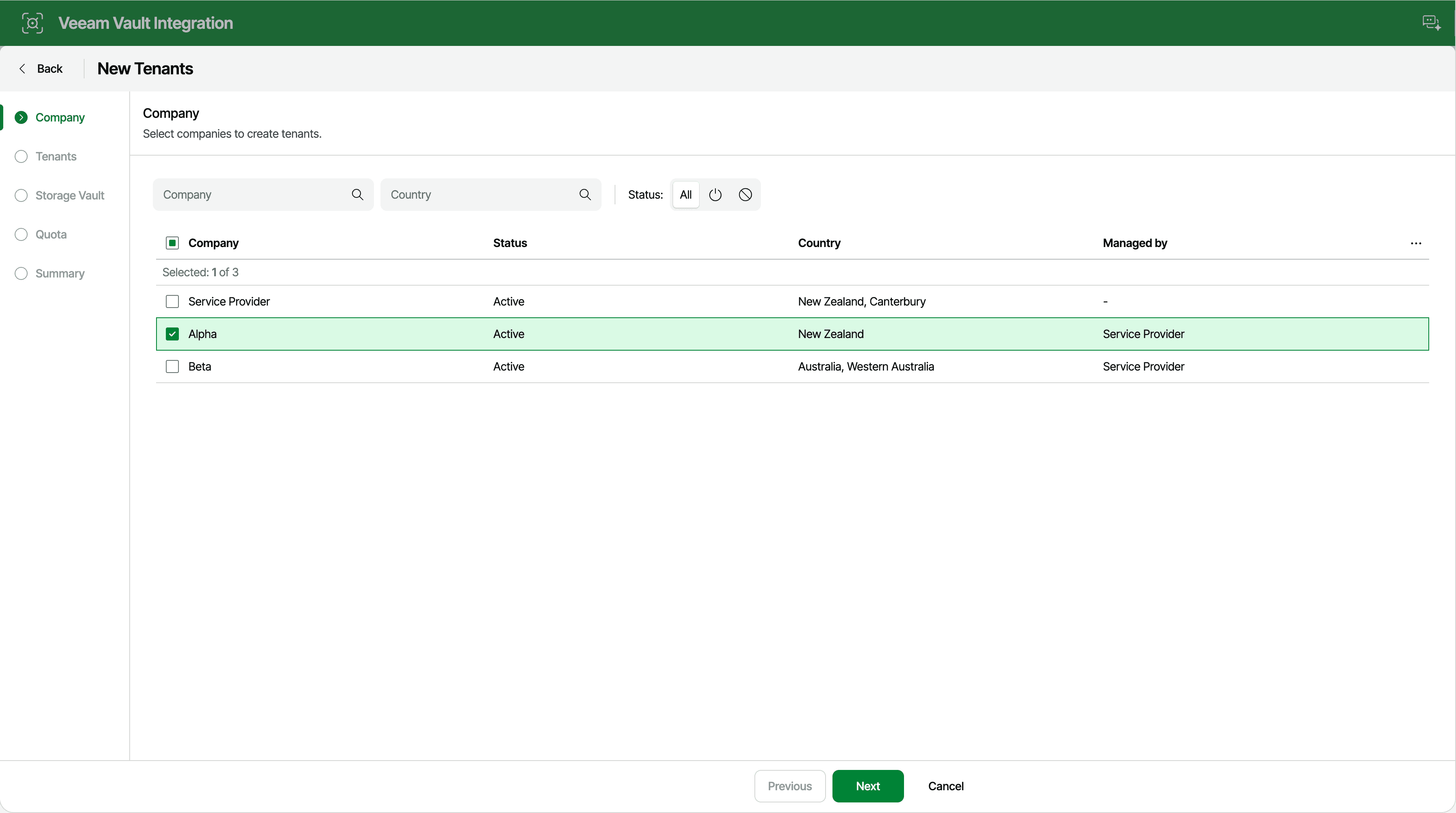 Step 1 in Web UI to select Company