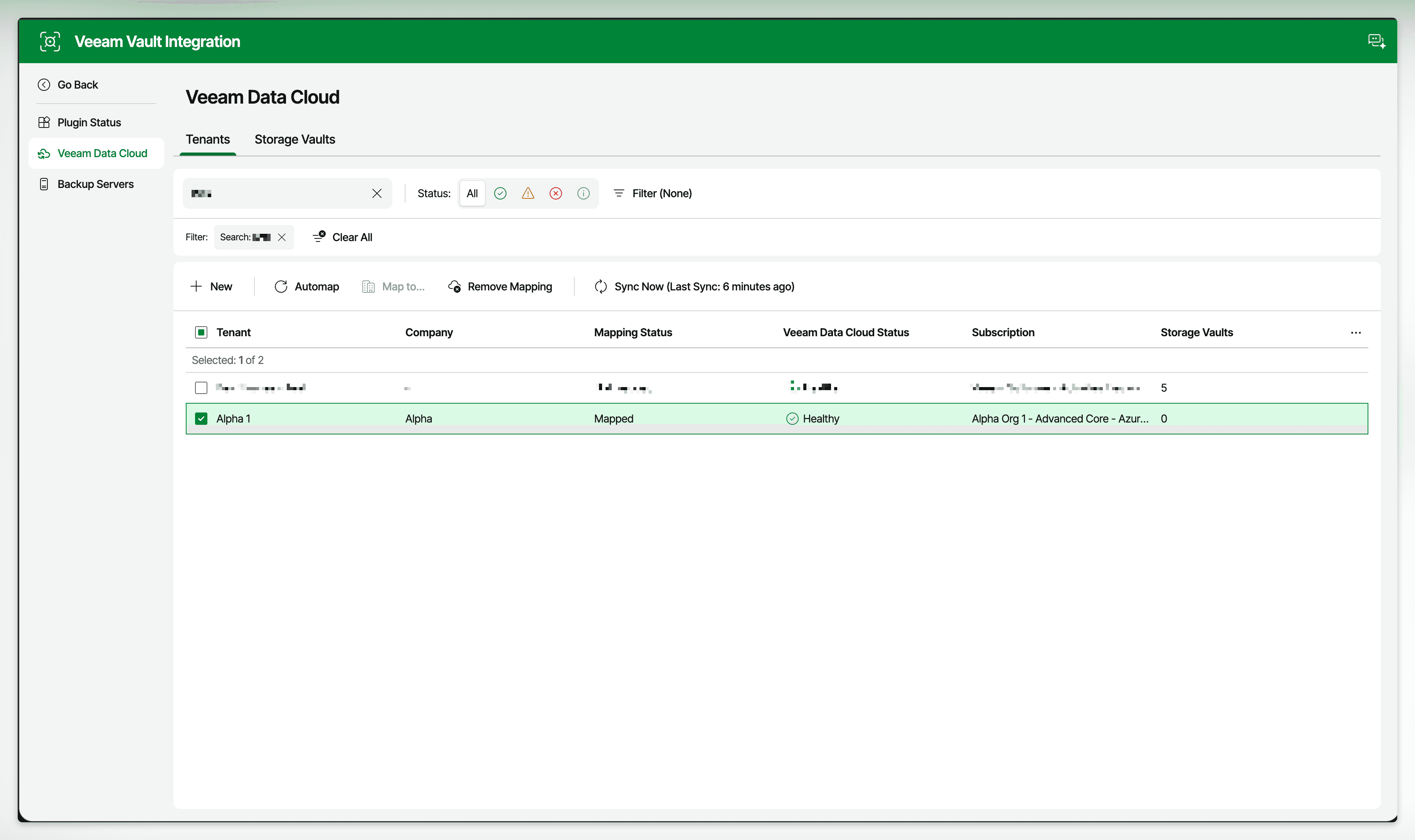 Web UI Showing Tenant Mapping to Company